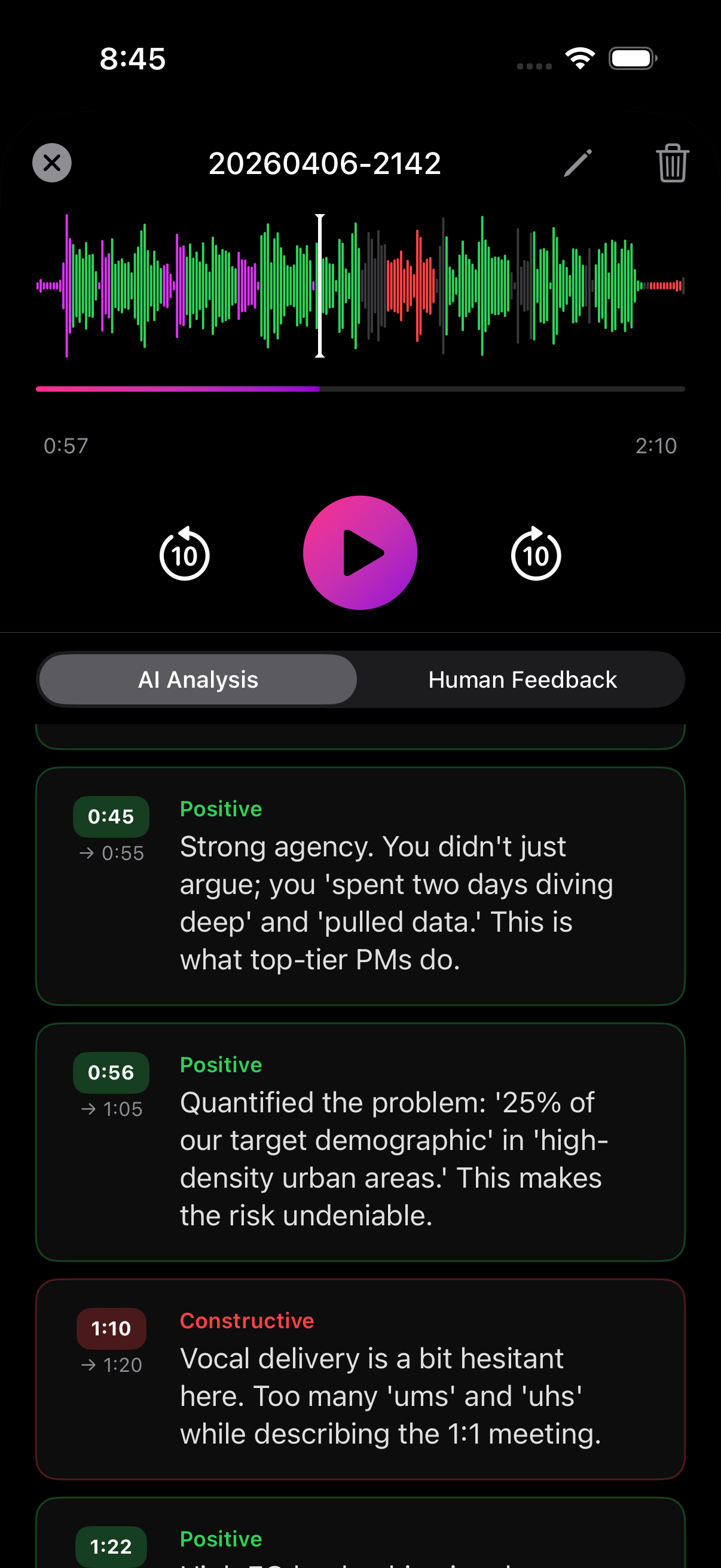 Interview timestamped feedback