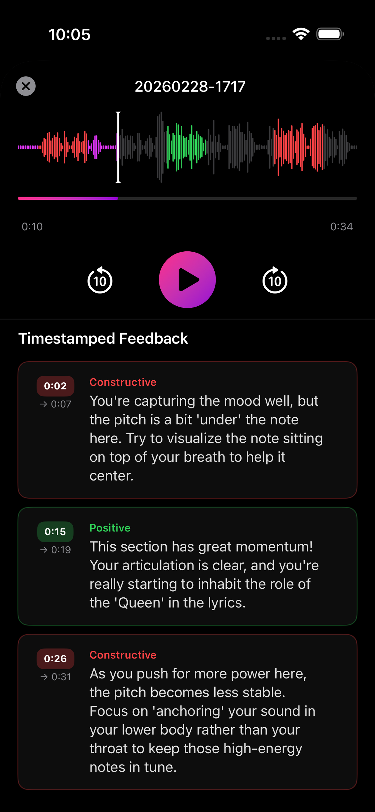 Music timestamped feedback